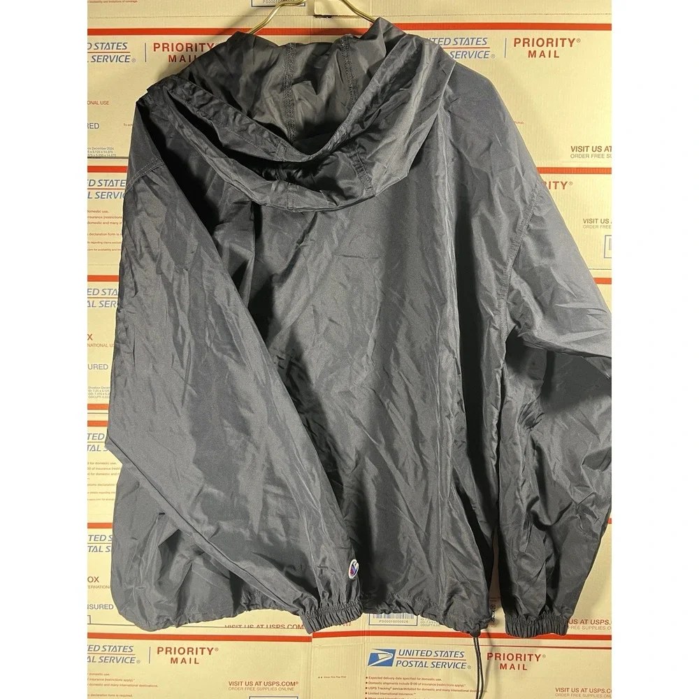 Champion Pullover Jacket Mens Large Hooded Windbreaker Black‎ Recycled Polyester